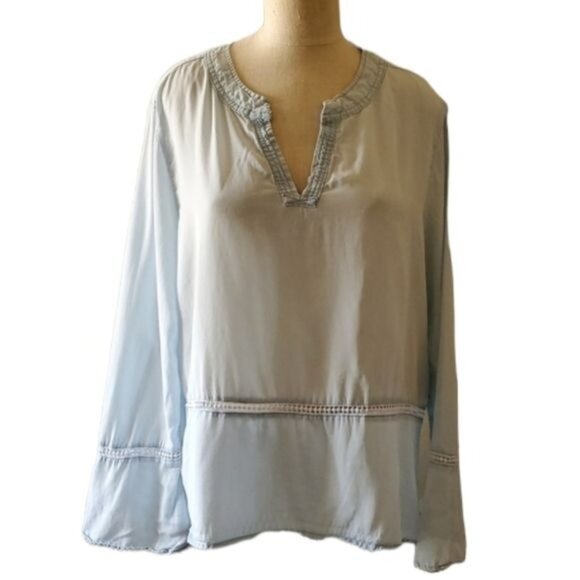 Tunic Blouse V Neck Long Sleeve Baby Blue Time & Tru Women's WOMAN'S Extra Large - Picture 1 of 11